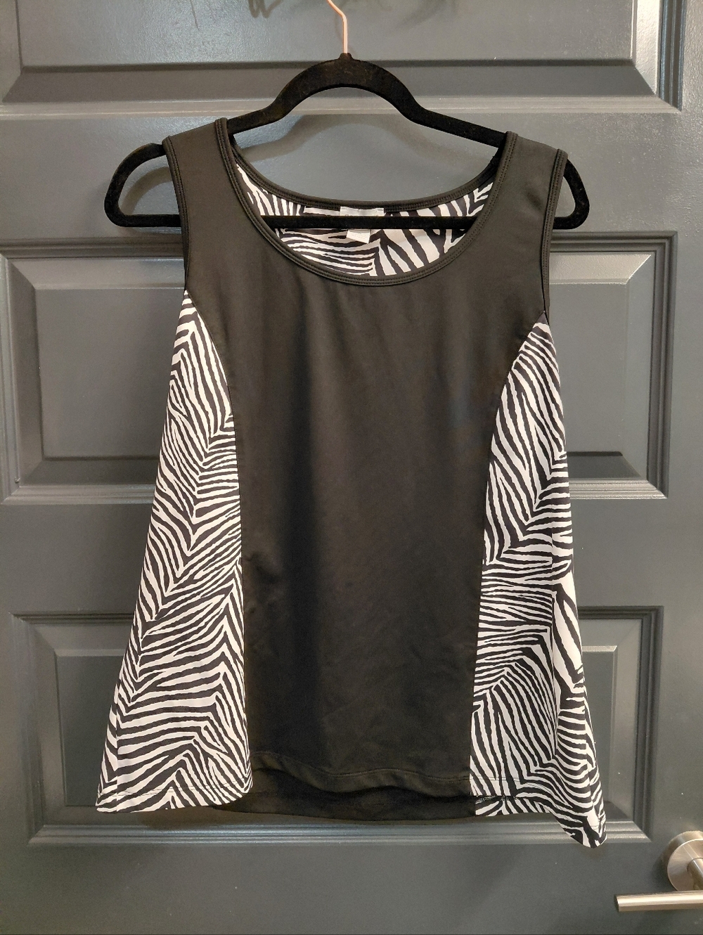 Chicos Athletic Black Zebra-Print Panel Sleeveless Top
